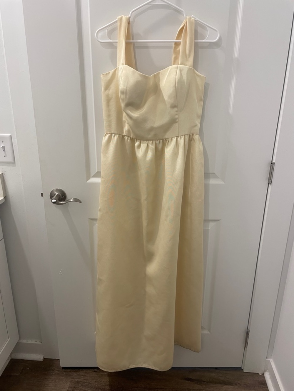 Elegant Soft Lemon Maxi Wedding Bridesmaid Dress with Square Neck - Lulakate